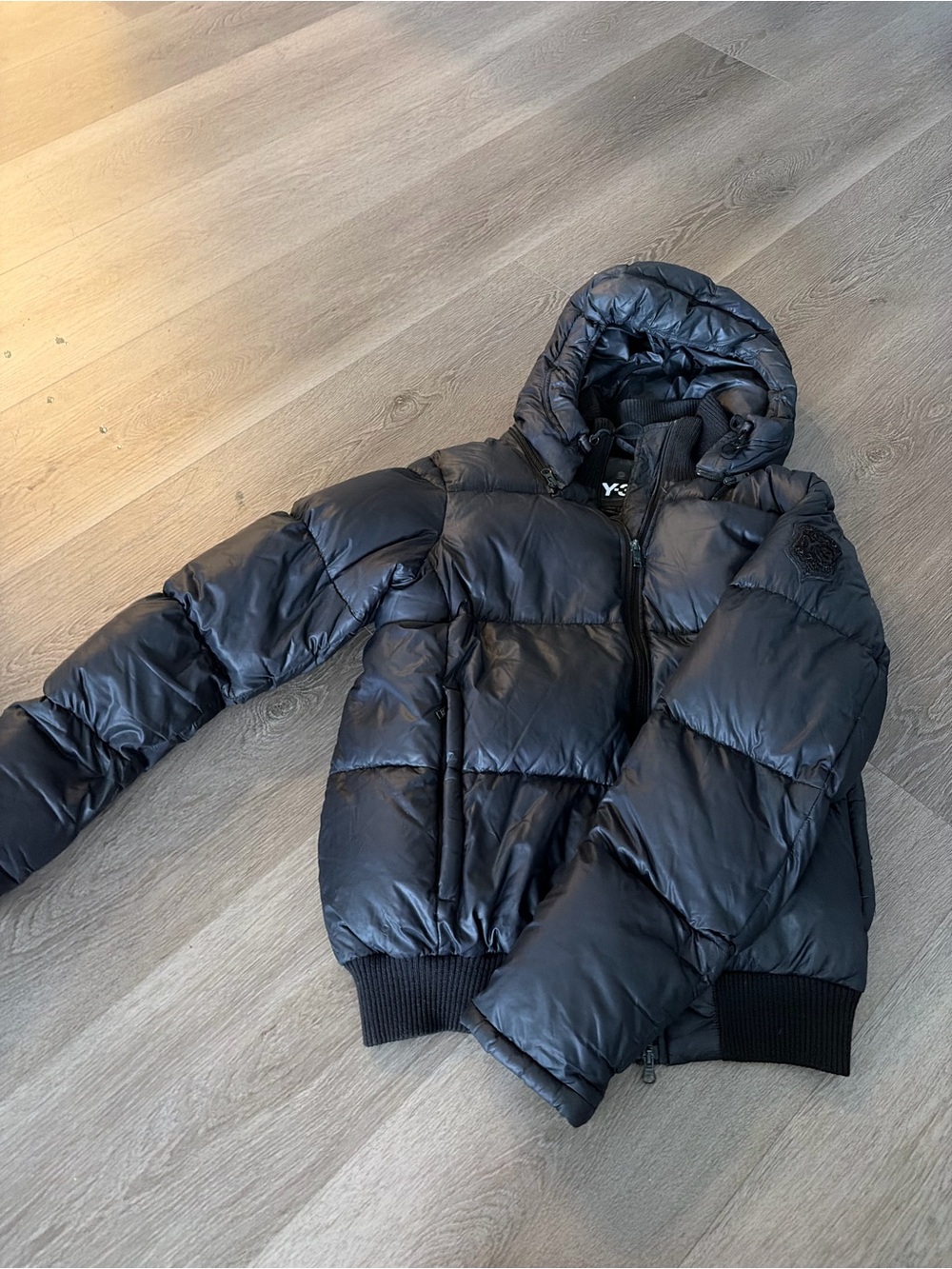 Yohji Yamamoto y-3 adidas Black Quilted Puffer Jacket with Hood down fill